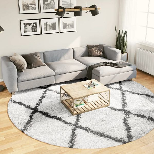 vidaXL Teppich Shaggy Hochflor Modern Creme und Schwarz Ø 280 cm, 375381