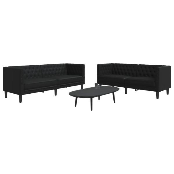 vidaXL 2-teilig Chesterfield-Sofa-Set Schwarz Kunstleder, 3209274