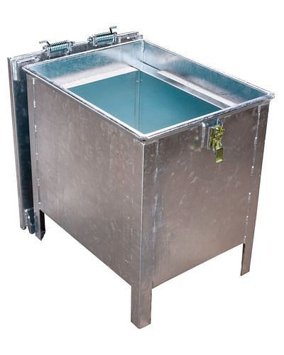 DENIOS Lithium-Ionen-Akku-Lagerbehälter, 91,8 l, Stahl verzinkt, Füllung PyroBubbles, 272946