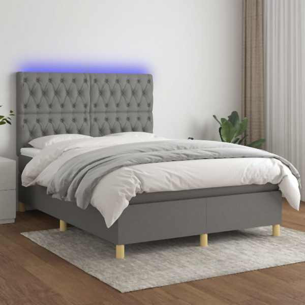 vidaXL Boxspringbett mit Matratze & LED Dunkelgrau 140x200 cm Stoff, 3135678