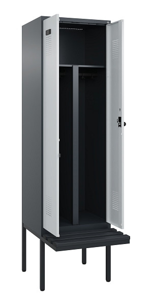 C+P PSA Doppel-Spind Evolo PLUS, Bank, 2 Abteile, 2120x600x815mm, 7016/7035, Drehriegel, Material Sitzfläche Kunststoff, 0490427-20P S10071