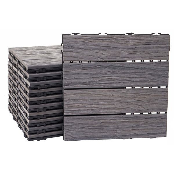 Mendler WPC Bodenfliese HWC-E19, Holzoptik Balkon/Terrasse, 3D-Struktur linear, antik-braun, 11x je 30x30cm = 1qm, 65167