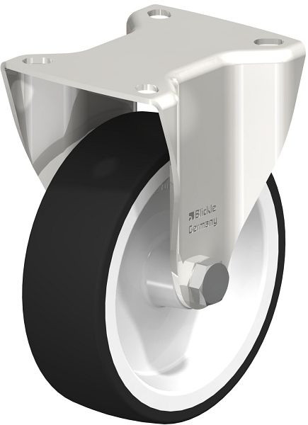 Blickle BKX-POTH 125G-1 Edelstahl-Schwerlast-Bockrolle mit Anschraubplatte, Thermoplastisches Polyurethan, Grau, 754133