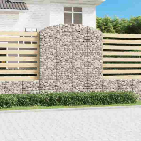 vidaXL Gabione mit Hochbogen 200x30x220/240 cm Verzinktes Eisen, 153471