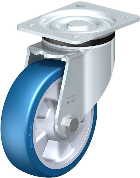 Blickle LK-ALBS 160K Stahlblech-Lenkrolle, schwere Ausführung, mit Anschraubplatte, Blickle Besthane® Soft, Blau, 742699