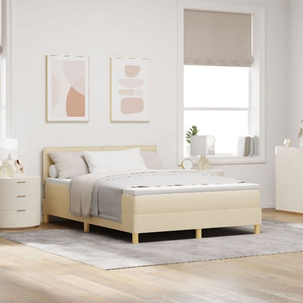 vidaXL Boxspringbett mit Matratze Creme 140x200 cm Stoff, 3338851