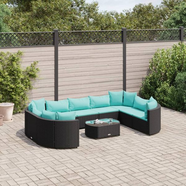 vidaXL 10-teilig Garten-Sofagarnitur mit Kissen Schwarz Poly Rattan, 3308404