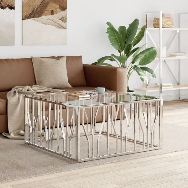 vidaXL Couchtisch 100x100x50 cm Edelstahl und Glas, 350065