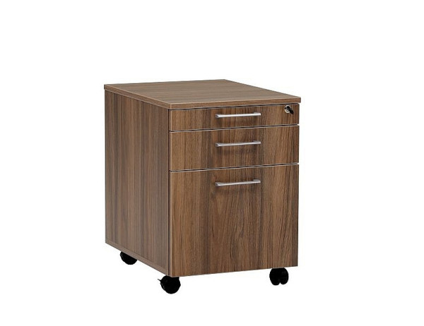 Mades Rollcontainer, Schreibtischcontainer Holz, 3 Schübe, Nussbaum Dekor, 152.FRN.54.11.204.04