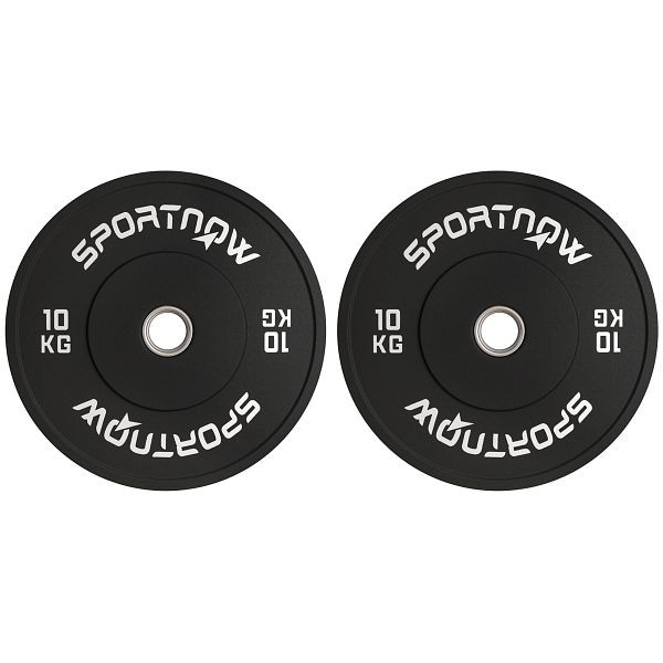 SPORTNOW Hantelscheiben-Set, 2 x 10 kg, olympischer Standard, Gummi, geräuscharm, Schwarz, A91-374V02BK