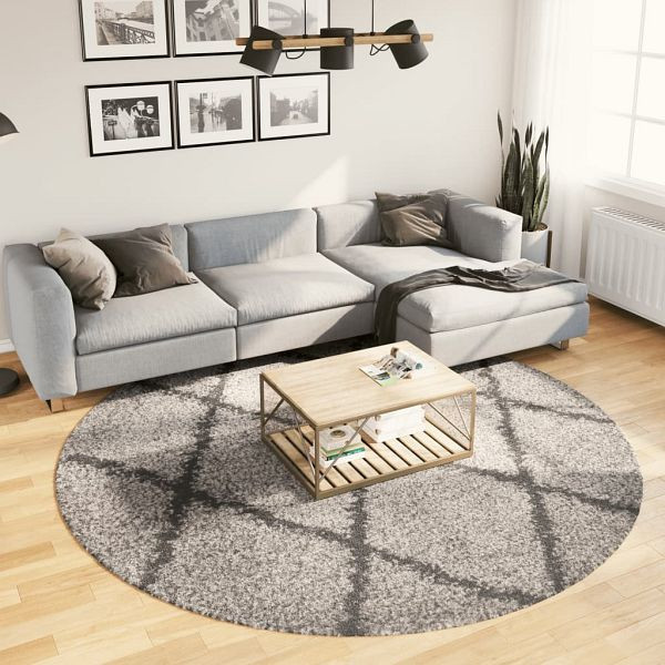 vidaXL Teppich Shaggy Hochflor Modern Beige und Anthrazit Ø 240 cm, 375402