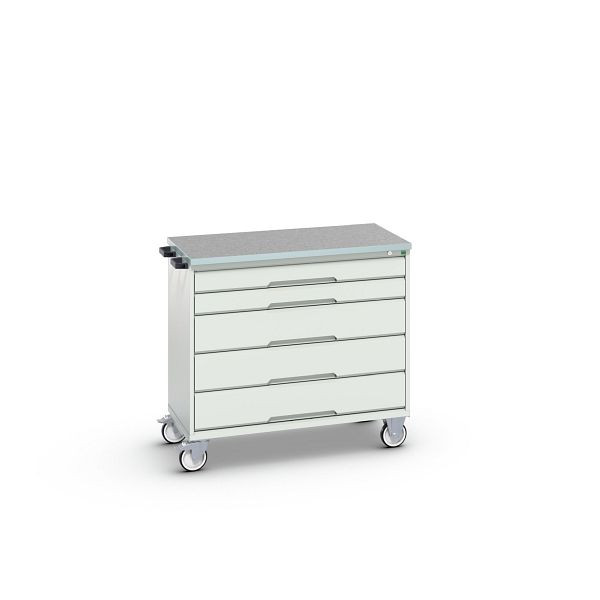 bott verso mobiler Schubladenschrank, mit 5 Schubladen und Linoleum-Top, BxTxH: 1050 x 600 x 980 mm, Lichtgrau / Lichtgrau, 16927050.16