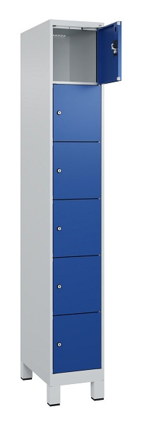 C+P Schließfachschrank Evolo PLUS, mit Füßen, 6 Fächer, 1950x300x500mm, 7035/50, Frontfarbe RAL 5010 Enzianblau, 049010-106 S10006