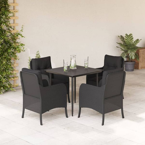 vidaXL 5-tlg. Garten-Essgruppe mit Kissen Schwarz Poly Rattan, 3211921