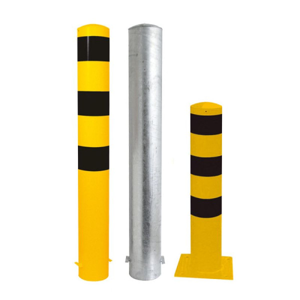 Stein HGS Stahlrohrpoller/Rammschutzpoller -Bollard-, 2000 mm / zum Einbetonieren, ohne Farbe, 3 Ösen (90°), mit aufgeschweißter Stahlkappe, 15744-301