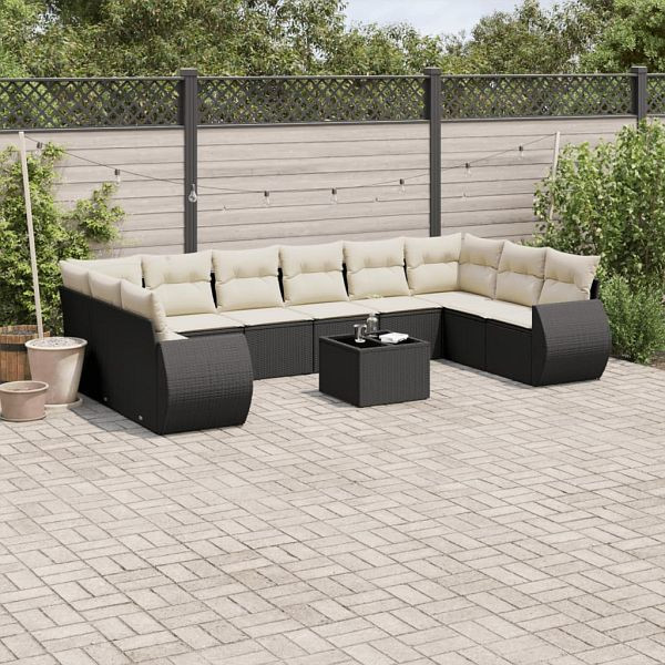 vidaXL 11-teilig Garten-Sofagarnitur mit Kissen Schwarz Poly Rattan, 3221875