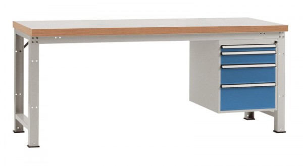 Manuflex Komplett-Werkbank Grund PROFI Standard mit Kunststoff-Platte, BxTxH = 2000 x 700 x 840 mm, lichtgrau/brillantblau, WP5627.0002