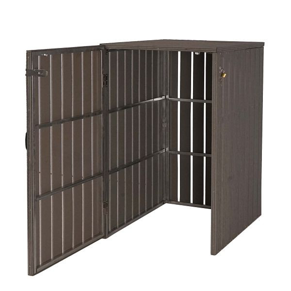 Mendler XL 1er-/2er-WPC-Mülltonnenverkleidung HWC-J28, Mülltonnenbox, Metall Holzoptik, erweiterbar, grau, 75977+75978