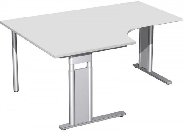 geramöbel PC-Schreibtisch links höhenverstellbar, C Fuß Blende optional, 1600x1200x680-820, Lichtgrau/Silber, N-647320-LS