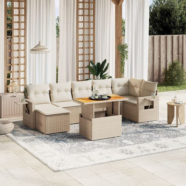 vidaXL 8-teilig Garten-Sofagarnitur mit Kissen Beige Poly Rattan, 3271863