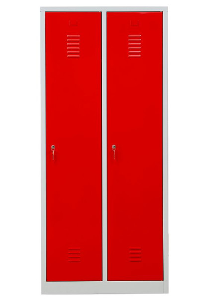 Gürkan Garderobenschrank, 50 x 80 x 180 cm, Lichtgrau, Feuerrot, EU Zylinderschloss, Trennwand innen fest, WRD/2.1880, 104050