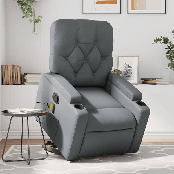vidaXL Massagesessel mit Aufstehhilfe Grau Kunstleder, 3204782