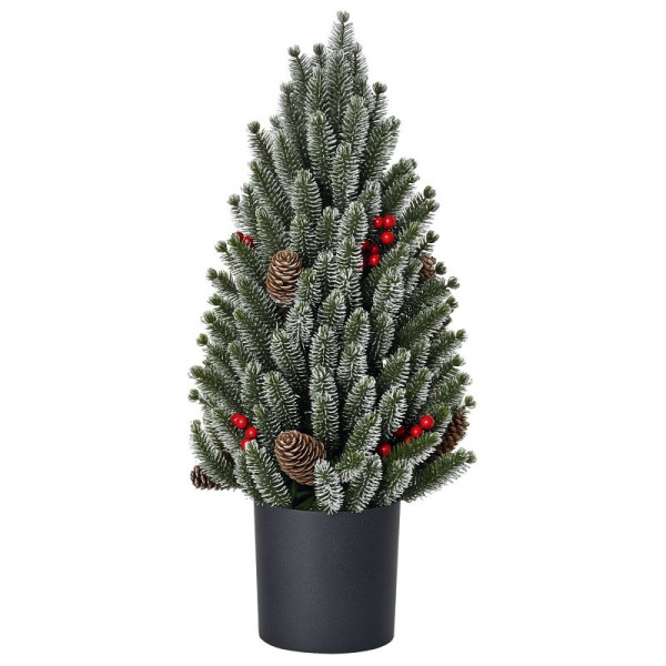 HOMCOM Mini Weihnachtsbaum mit Tannenzapfen, roten Beeren und Übertop 50 cm hoch, Mehrfarbig, 830-383