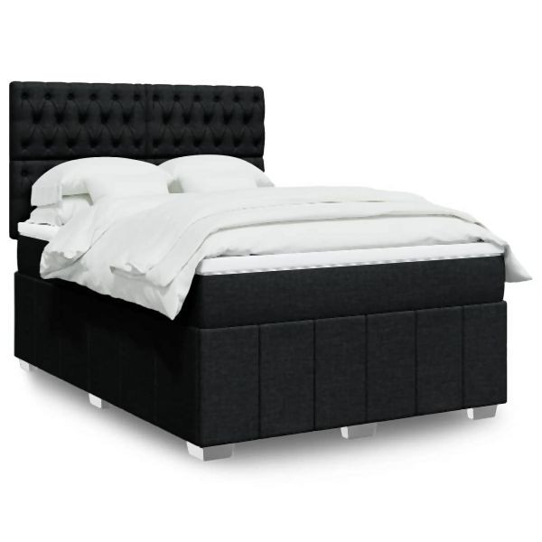 vidaXL Boxspringbett mit Matratze Schwarz 160x200 cm Stoff, 3294028
