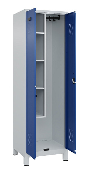 C+P Putzmittel-Spind Evolo PLUS, mit Füßen, 2 Abteile, 1950x600x500mm, 7035/501, Frontfarbe RAL 5010 Enzianblau, Zylinderschloss, 049110-00 S10033