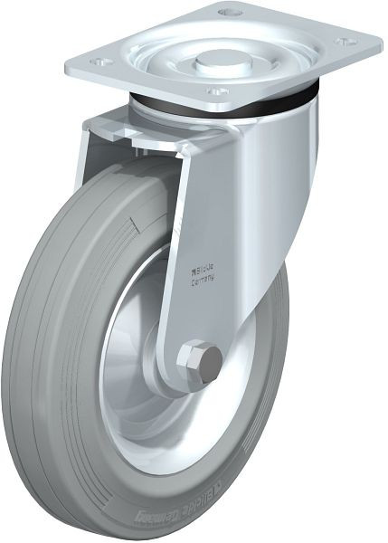 Blickle LK-RD 202R-VLI Stahlblech-Lenkrolle, schwere Ausführung, mit Anschraubplatte, Zweikomponenten-Vollgummi, Grau, 300129