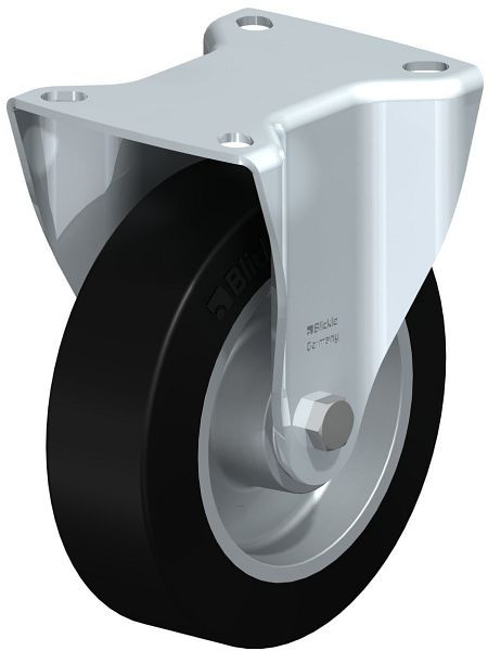Blickle B-ALEV 125K Stahlblech-Bockrolle, mittelschwere Ausführung, mit Anschraubplatte, Elastik-Vollgummi, Schwarz, 286419