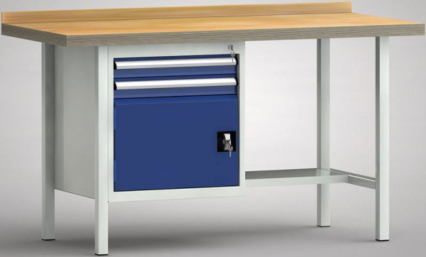 KLW Standard-Werkbank - 1500 x 700 x 900 mm L x T x H (ERGO-Version), links 75EA/75EA/Türe 350 mm, WS118E-1500M40-E1691