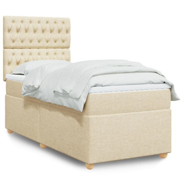 vidaXL Boxspringbett mit Matratze Creme 90x200 cm Stoff, 3293475