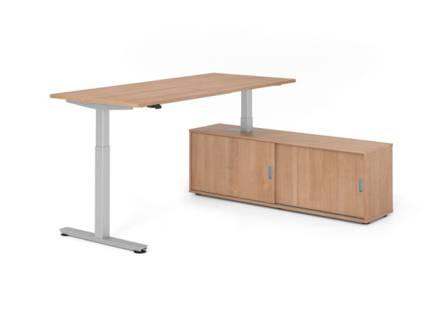 Hammerbacher Schreibtisch XMST19, 180x80cm, Platte: Nussbaum, T-Fuß Gestell Silber, Höhe: 71 - 120 cm, Nussbaum / Nussbaum, VXMST19SB/N/S/N/N