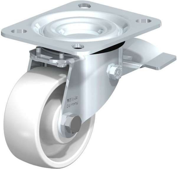 Blickle L-PO 75R-ST Stahlblech-Lenkrolle, mittelschwere Ausführung, mit Anschraubplatte & Feststeller, Polyamid, Weiß, 59246