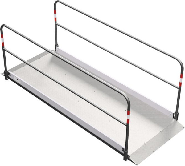 Schake Alu-Grabenbrücke 2,70m lang, 1,00m Belag besteht aus rutschsicherem Alu-Tränenblech 4/5 mm inklusive Auffahrrampe, 20272