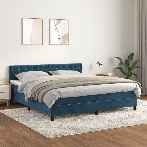 vidaXL Boxspringbett mit Matratze Dunkelblau 160x200 cm Samt, 3141495