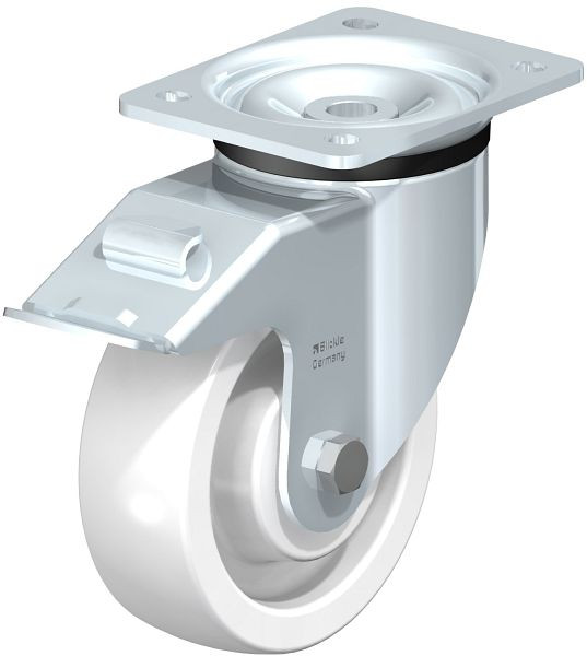 Blickle LK-SPO 150K-FI Stahlblech-Lenkrolle, schwere Ausführung, mit Anschraubplatte & Feststeller, Polyamid, Weiß, 609347