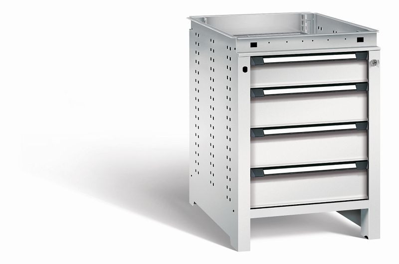 Otto Kind Werkbank Serie function Typ 107, ohne Platte, 4 Schubladen, mit Zentralverschluss, komplett RAL 7035, 072324317