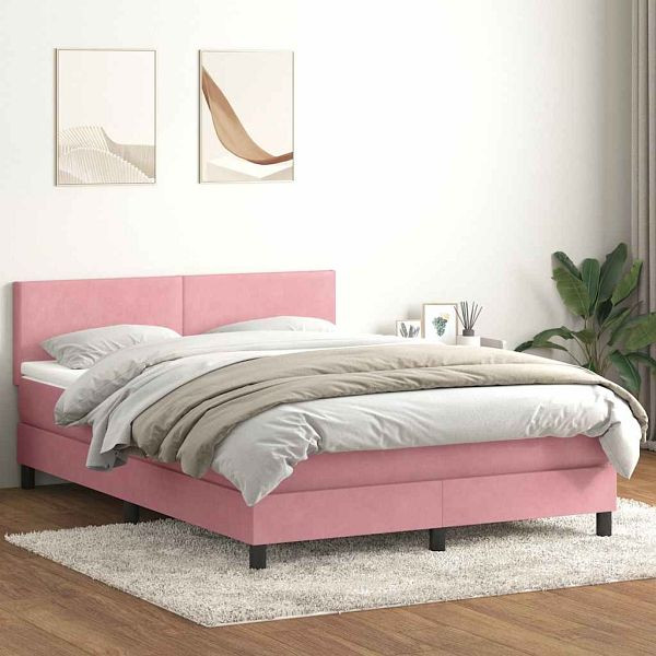 vidaXL Boxspringbett mit Matratze Rosa 160x210 cm Samt, 3316700