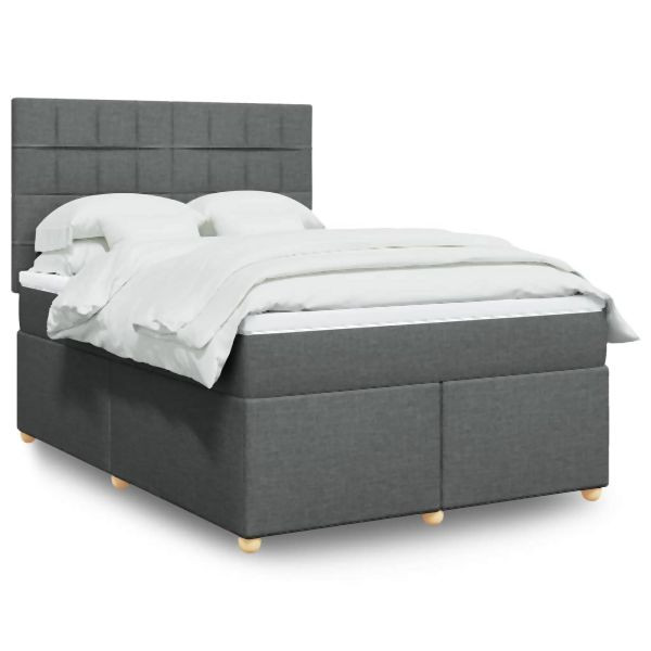 vidaXL Boxspringbett mit Matratze Dunkelgrau 140x190 cm Stoff, 3293576