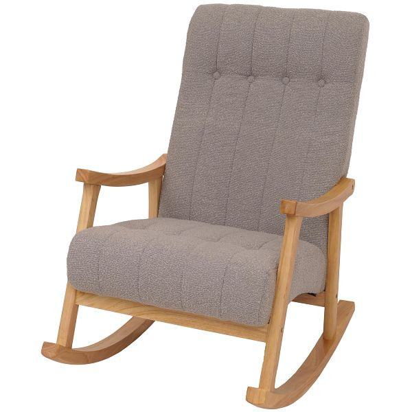 Mendler Schaukelstuhl HWC-K10, Relaxsessel, Holz FSC® Stoff/Textil Bouclé (450g/m²), grau, Gestell natur, 109342